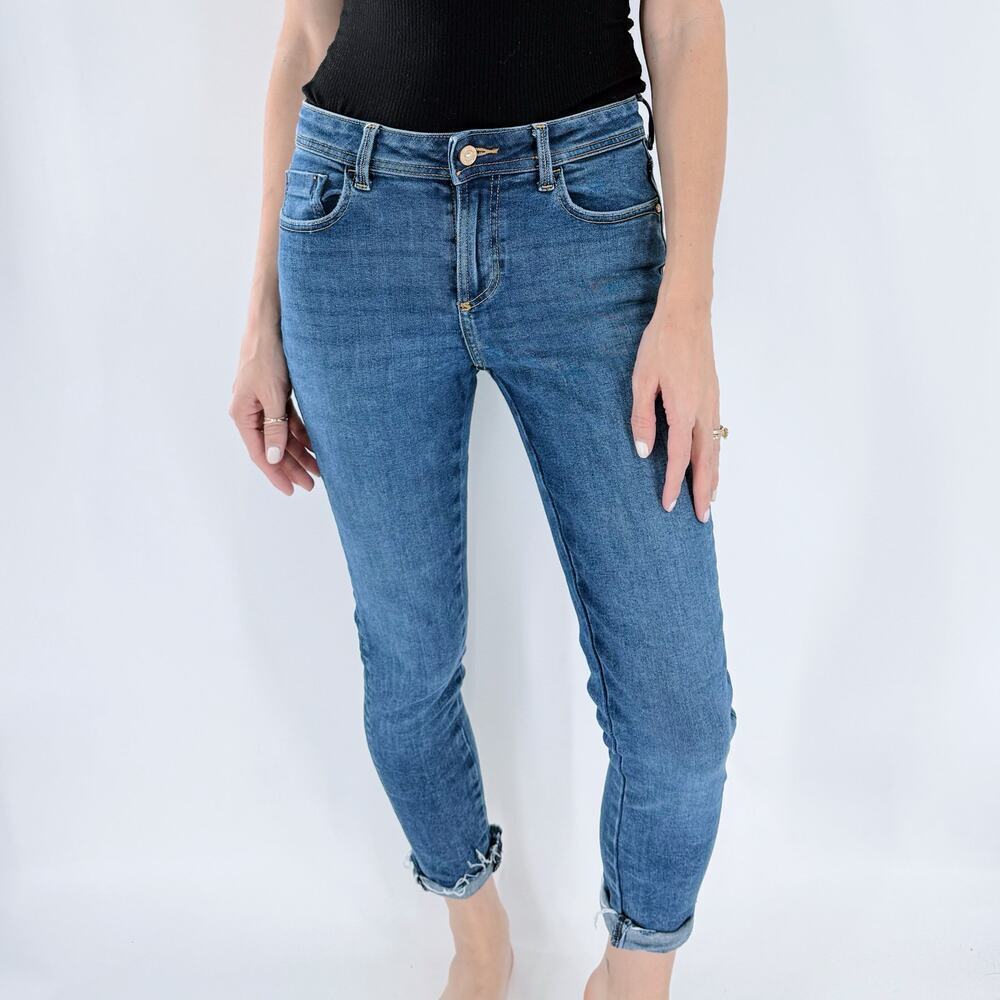 Zara Blue Mid Rise Skinny Jeans – Stretch Denim Ankle Length Fit Size 6